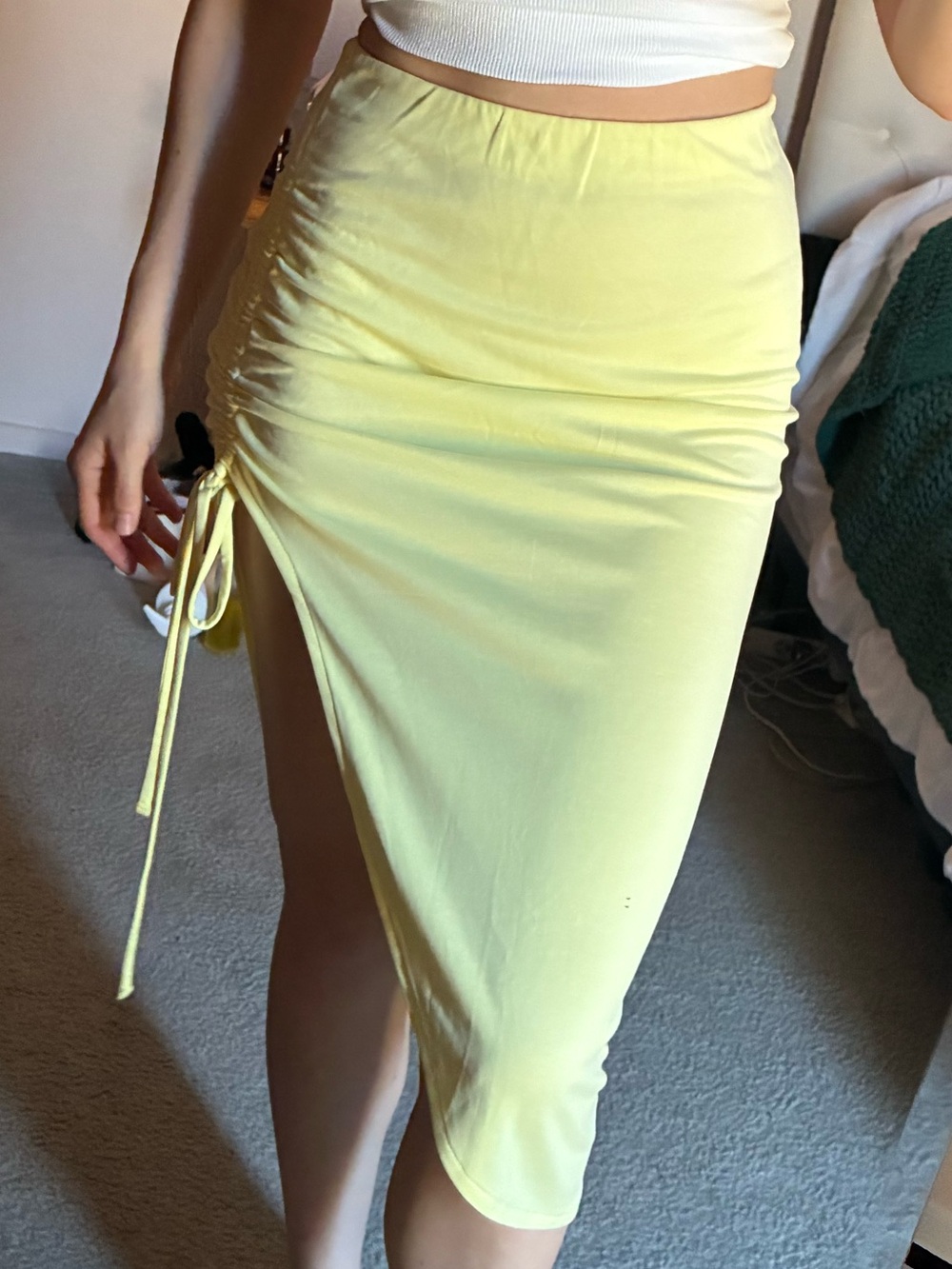 Ruched Midi Skirt - Yellow Lemonade